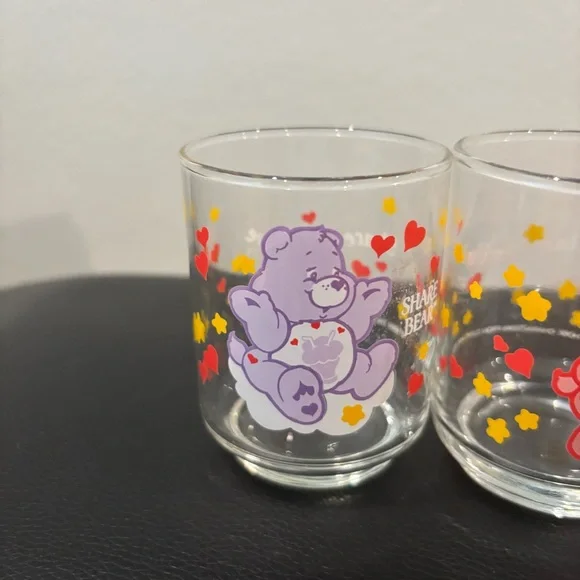 Vintage Care Bears Colorful Glass Set Share Bear Cheer Bear Good Luck Bear - Picture 5 of 8